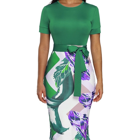Green Print Midi Dress - Picture 4 of 5